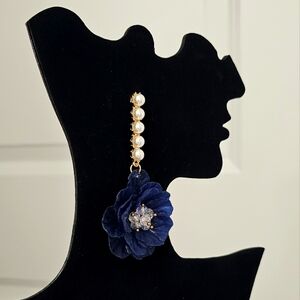 Dark Blue Acrylic & Faux Pearl Earrings -NWT